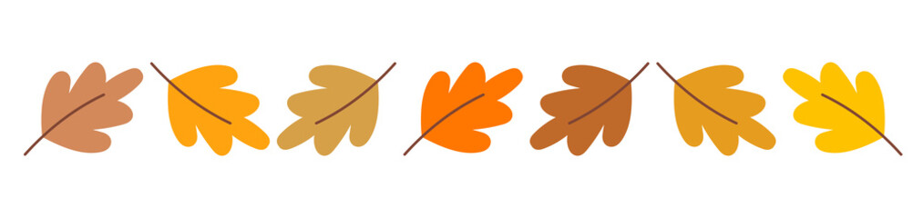 Oak leaves colorful simple autumn border. Png illustration design element.