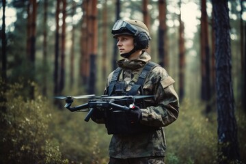 Soldier drone forest. Generate Ai