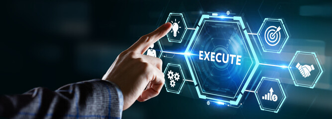 The concept of business, technology, the Internet and the network. Virtual screen of the future the inscription: Execute.