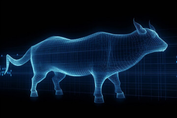 Fototapeta premium Bull’s stock market graph in blue generative ai