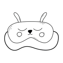 Mask for sleep. Vector illustration. Doodle style. Linear sleep mask in the form of a rabbit.
