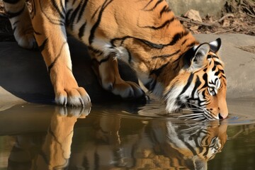 Tiger drinking river. Generate Ai
