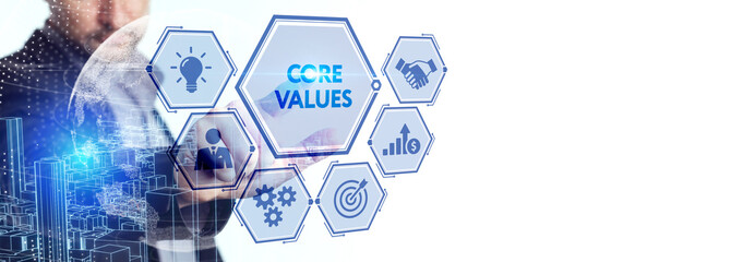 Business, Technology, Internet and network concept. Core values responsibility ethics goals company...