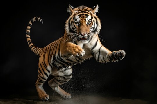 Tiger jumping nature. Generate Ai