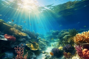 Fototapeta na wymiar Underwater blue tropical. Generate Ai