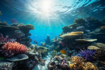 Fototapeta na wymiar Underwater blue tropical sunny. Generate Ai