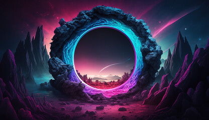 Background abstract space cosmic portal portal pink. A black hole with a black hole in the center and a glowing circle in the middle