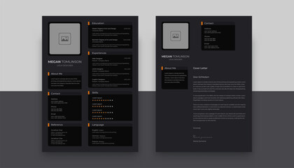 Professional and Clean CV Resume Template Design and Letterhead  Cover Letter for Ui Ux Designer. Cv Layout with Photo Placeholder. Vector Minimalist Style