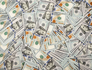 Dollar pile heap background. Banknotes, cash bills