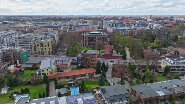 Drone shot of The State Chancellery and Ministry of Culture of the State of Saxony-Anhalt (Staatskanzlei und Ministerium f&uuml;r Kultur des Landes Sachsen-Anhalt ) or ( Palais am F&uuml;rstenwall )