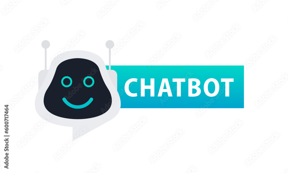 Poster chatbot logo design. bot virtual assistant icon. robot head with speech bubble. customer support cha