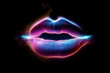 Woman lips neon sexy. Generate Ai