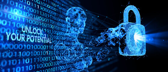 Cyber security data protection business technology privacy concept. 3d illustration. Unlock your potential