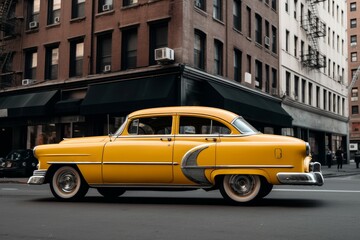 Obraz na płótnie Canvas Yellow retro taxi car. Generate Ai