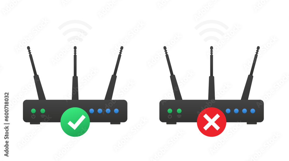 Poster no connection server or internet. check and cross marks isolated on white background. yes or no. app
