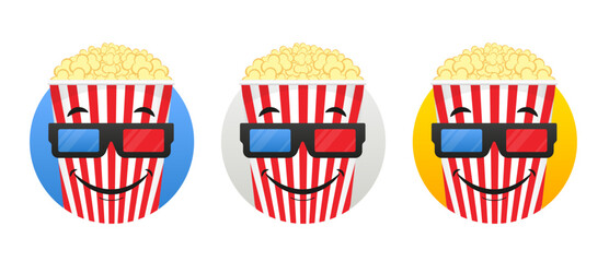 Obraz premium Popcorn cartoon characters with a smile. Retro comic style. Cinema, movie theater, cinematography, movie watching concept. Movie time. Hand drawn. Vector illustration