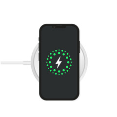 Wireless Charger infographic. Realistic modern black smartphone. Charging Battery on charging pad. Wireless charging technology concept . Charging Battery Energy. Vector illustration