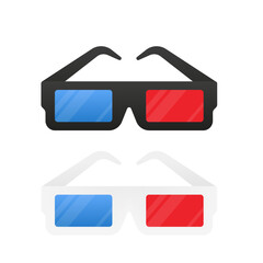 Set of 3D glasses icons isolated on white. Flat simple icon. Design element for watching cinema movies. White and black glasses. Cinema Movie. Vector illustration