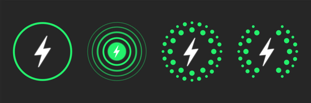 Wireless charging variations of icons. Wireless charging icon concept. Charging icons set for web and animation. Charging Battery Energy. Vector illustration