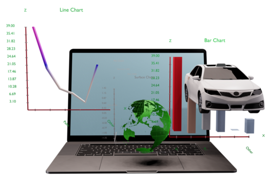 laptop with graph globe