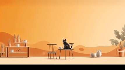 Cat cafe themed background with empty copy space for text, Generative AI