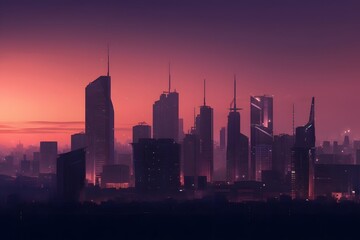 Fototapeta na wymiar Twilight skyline with skyscrapers and city silhouette. Illustration. , .highly detailed, cinematic shot photo taken by sony incredibly detailed, sharpen details highly realistic professional