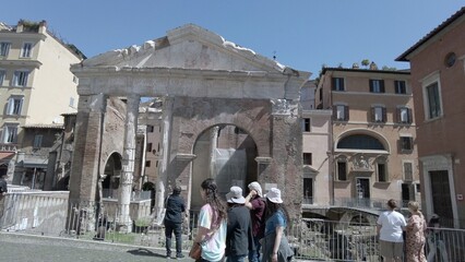 Europe, Italy , Rome 2023 - Marcello theater ( Teatro Marcello ) roman ruins empty of tourist after...