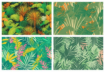 Botanical seamless vector patterns with tropical leaves
