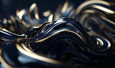 Blue and gold abstract wavy background, Generative AI