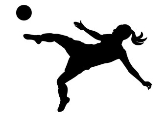 Icono negro de futbolista femenina lanzando el balón. Lanzamiento de balón por una jugadora de futbol © Montsilus