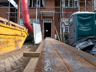 Major renovation of an Edwardian suburban house in north London, UK. House has been taken back to brick as part of an extreme makeover.