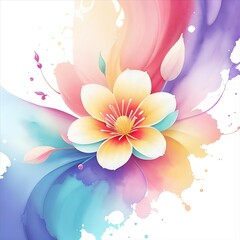 Watercolor flower and abstract watercolor background illustration. AI Generated Illustration.