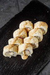 sushi roll with sesame crab stick tofu and Philadelphia cheese