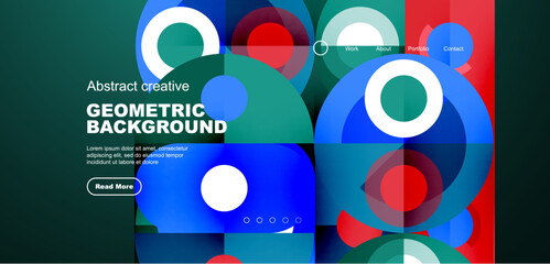 Abstract technology landing page background with circles and round elements. Creative concept for business, technology, science or print design