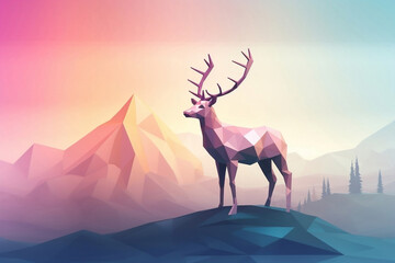 Colorful low poly deer illustration with background ai generated