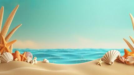 Obraz na płótnie Canvas Sandy beach vacation themed background, with empty copy space, Generative AI