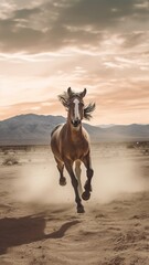 Obraz na płótnie Canvas Horse running free on a sandy dirt road, Generative AI
