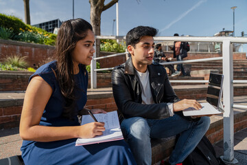 Young students studying on campus