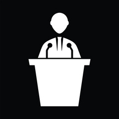 Simple man in pulpit line icon. Public speaking symbol and sign vector illustration design. Isolated on black background