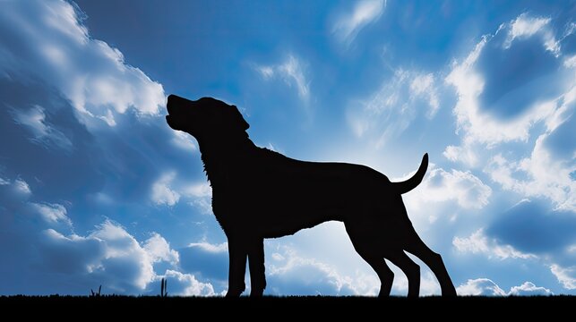 A silhouette of a barking dog against a blue sky. Generative AI 