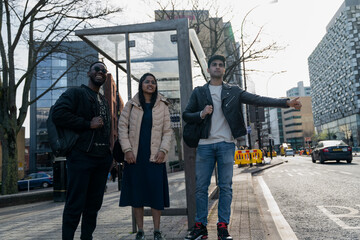 Students waiting for bus at bus stop