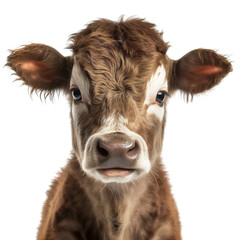Full face of a small calf close up. Isolated on a transparent background. KI. - obrazy, fototapety, plakaty