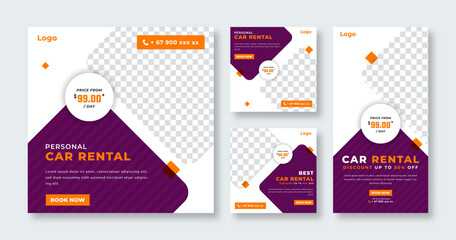 Car Rental Social Media Post for Online Marketing Promotion Banner, Story and Web Internet Ads Flyer