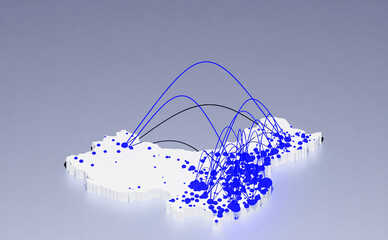 3D render China concept map, map of China suitable for technology or innovation or internet concepts.