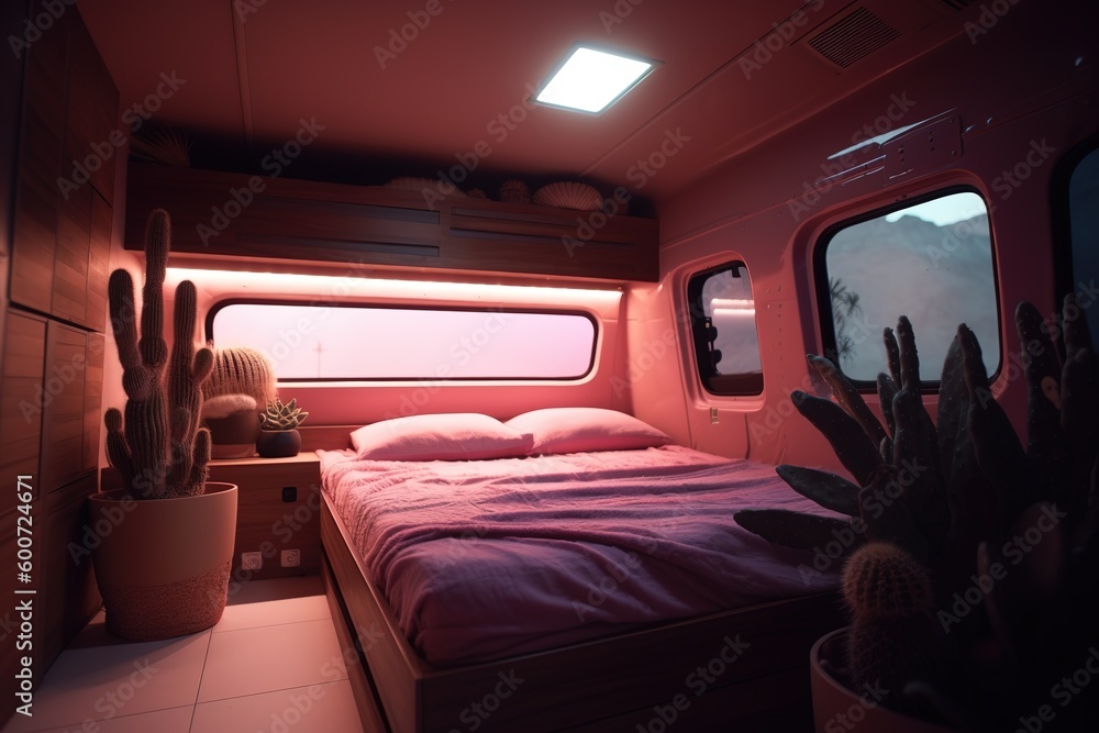Poster a sleeping space consisting of a bed and a window Generative AI