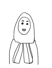 An cartoon illustration of a woman wearing a hijab