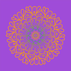 Beautiful color pattern in the form of a flower on a lilac background. Mandala, motive for textiles, covers