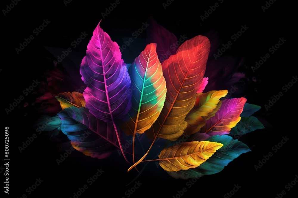 Poster a scattering of multicolored leaves on a dark backdrop generative ai