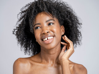 Studio portrait of smiling woman