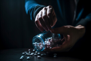 Person handling prescription pills. Created with Generative AI.